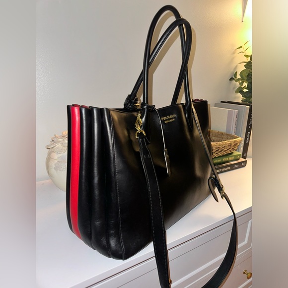 Prada Handbags - Prada Bibliothèque Leather Tote Black and Red 2-way Shoulder Bag